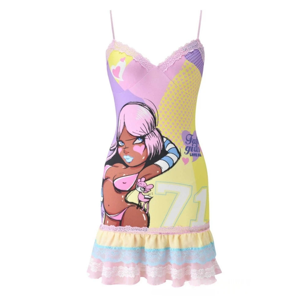 Lace Splicing Spaghetti Strap Mini Dress