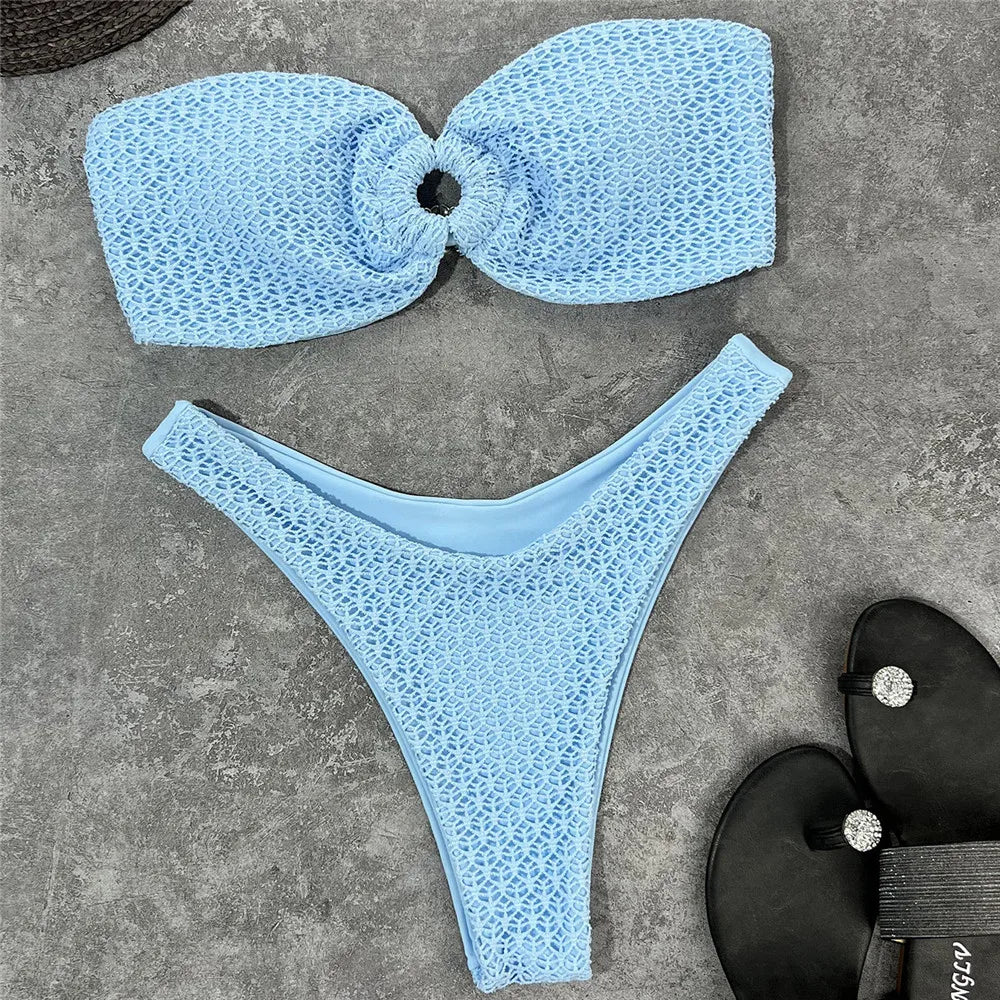 Ring-Detail Bandeau Bikini Set