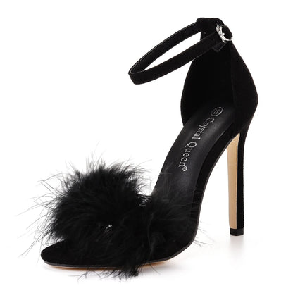 Crystal Queen Sandals Fluffy Peep Toe