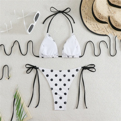 Polka Dot Print Swimsuit Halter String