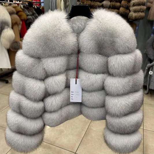 QUEENTINA Fox Fur Coat Real Brown