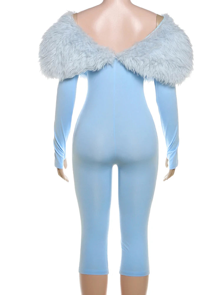 Weird Puss Furry Slash Neck Jumpsuit Woman Sexy Hollow Patchwork Full Sleeve Backless Skinny Hottie Street Autumn New Overalls