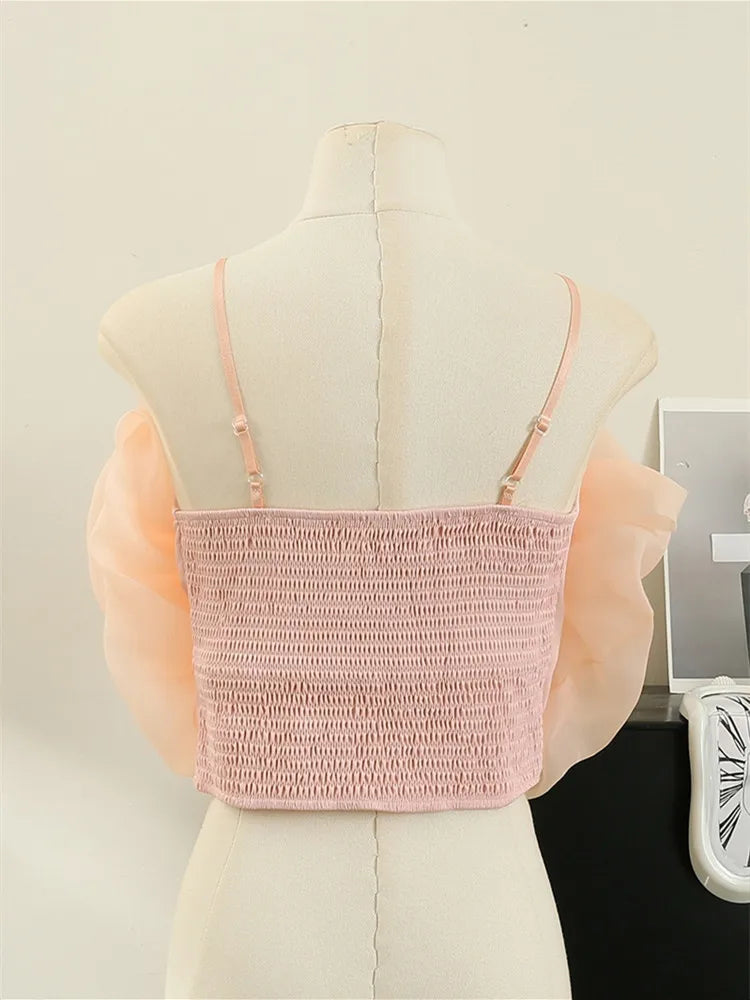 Organza Flower Crop Camisole Top