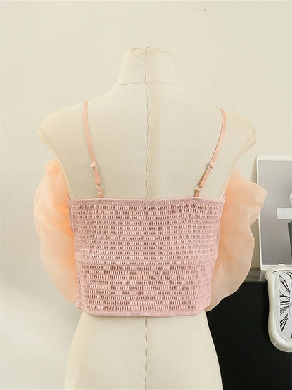 Organza Flower Crop Camisole Top
