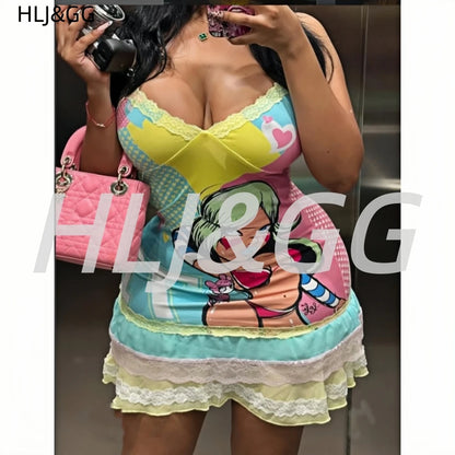HLJ&GG Y2K Lace Splicing Bodycon Spaghetti