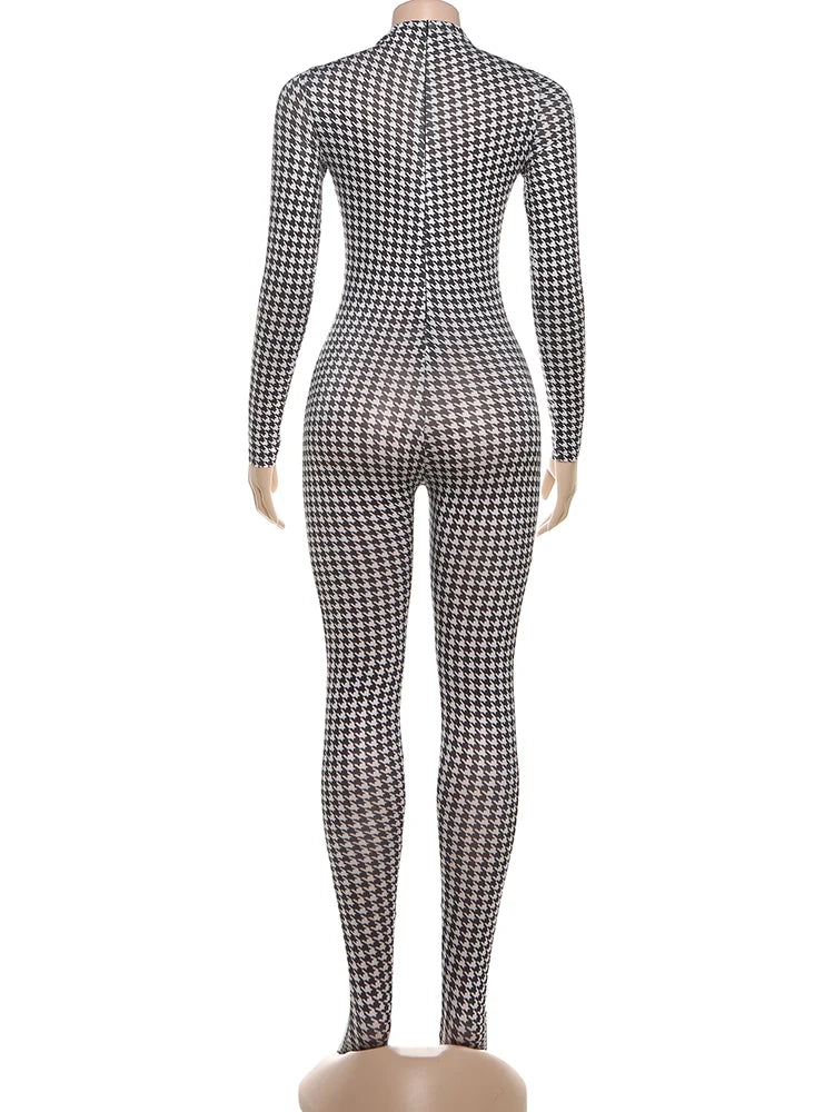 Weird Puss Sexy Snake Print Foot Jumpsuit Women Zip Spring Trend O-Neck Full Sleeve Stretch Street Clubwear Workout Overalls
