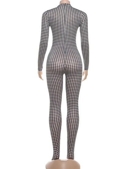 Snake Print Long Sleeve Stretch Jumpsuit