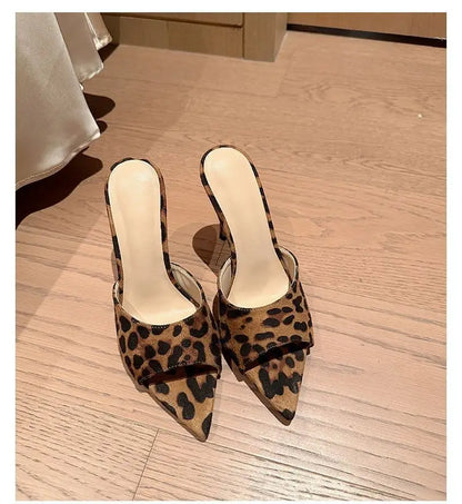 Leopard Print Stiletto High Heel Mules