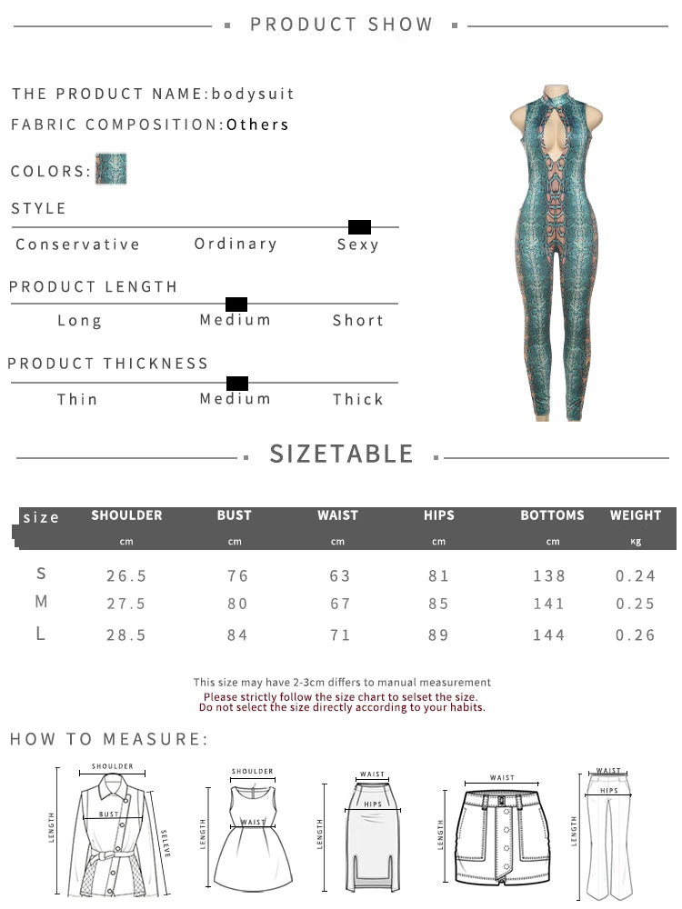 kliou Stunning Snake Print Women Jumpsuits Attractive Halter Stand Collar Hollow Backless Slim Overalls Female Midnight Clubwear