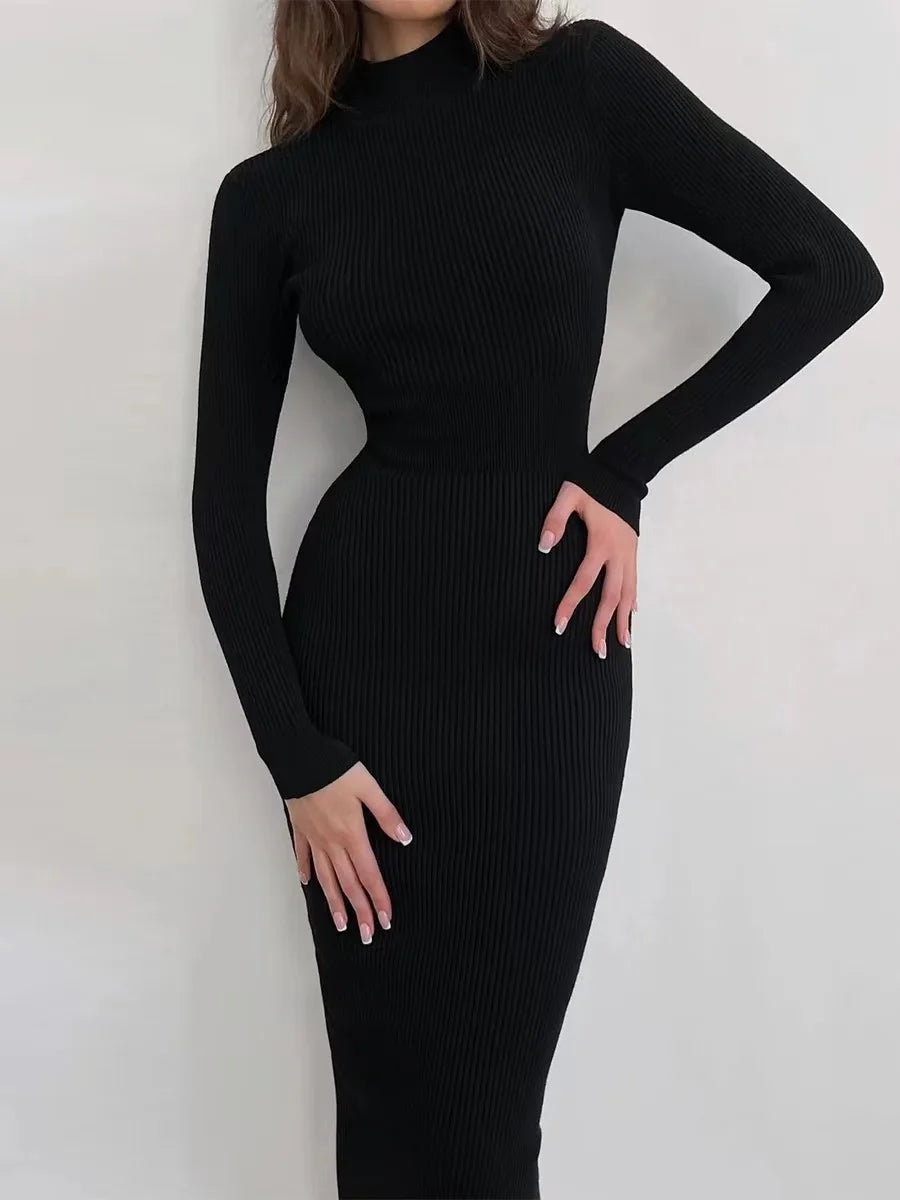 Knitted Turtleneck Bodycon Midi Dress