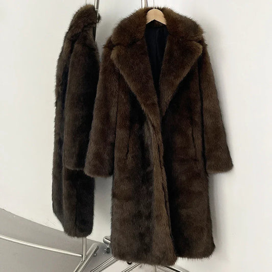 OFTBUY Long Faux Fur Jacket European