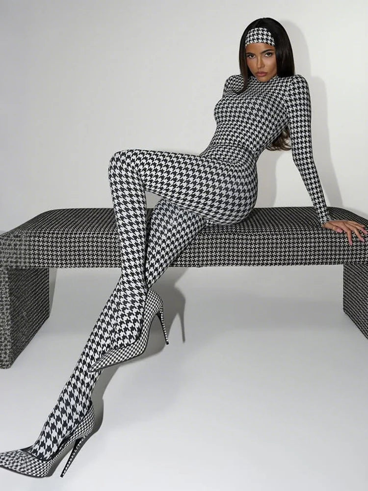 Weird Puss Sexy Foot Jumpsuit Women Snake Print Autumn Trend o-Neck Full Sleeve Stretch Skinny Street Clubwear Zip Slim Overalls