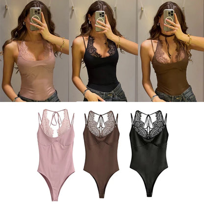 Bodysuit 2026 New Brown Spliced Lace