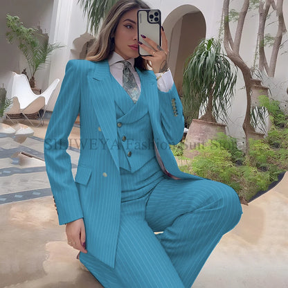 Luxury Striped 3-Piece Blazer & Pants Suit