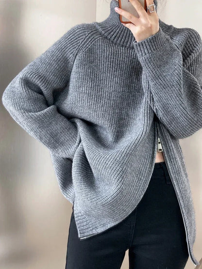 Oversized Turtleneck Zipper Sweater