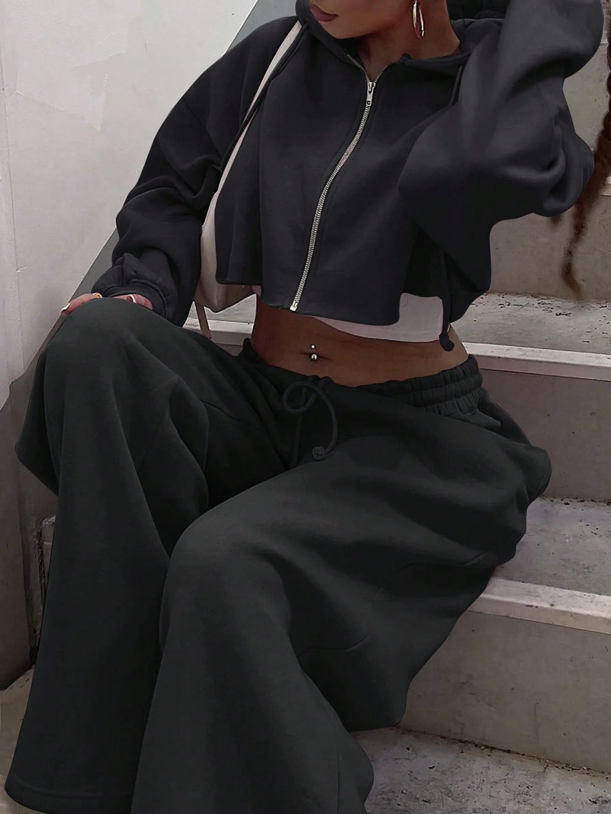 Hooded Zip-up Cropped Sweatshirt and Long