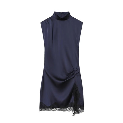 Lace Patchwork Satin Mini Dress