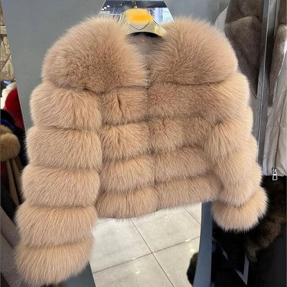 QUEENTINA Fox Fur Coat Real Brown