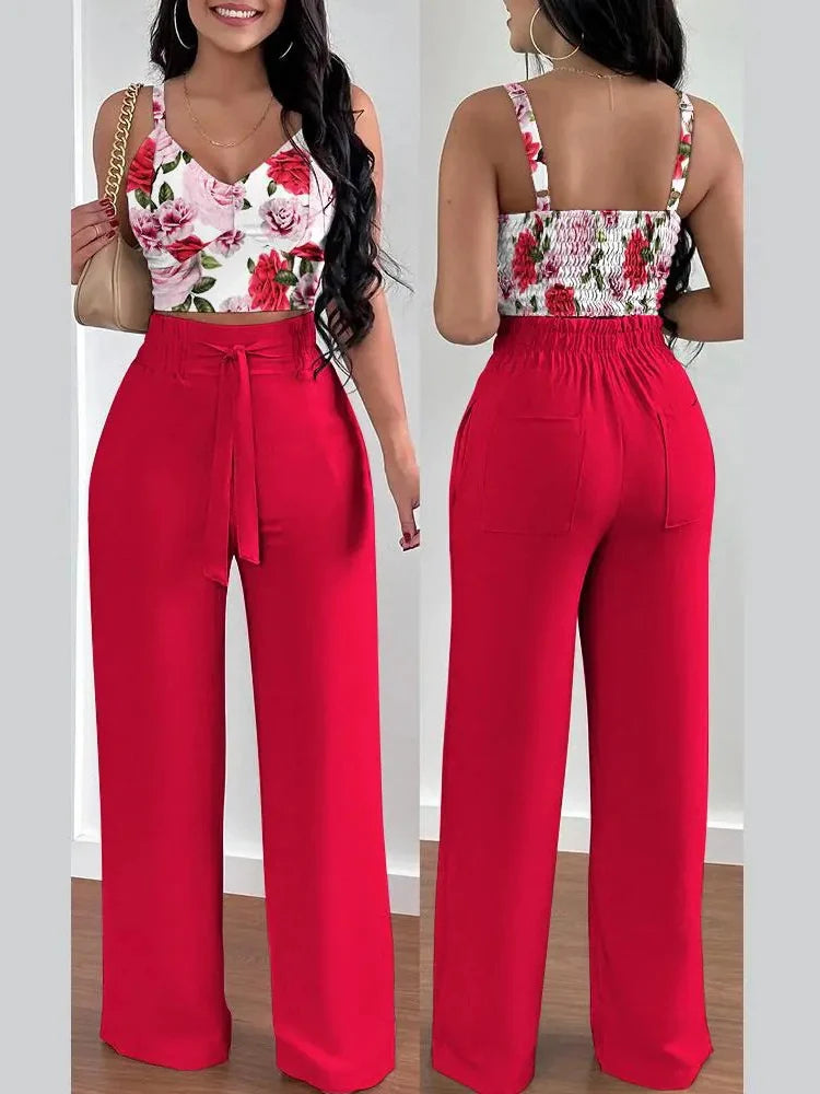 Print Halter V-Neck Backless Tank Suit