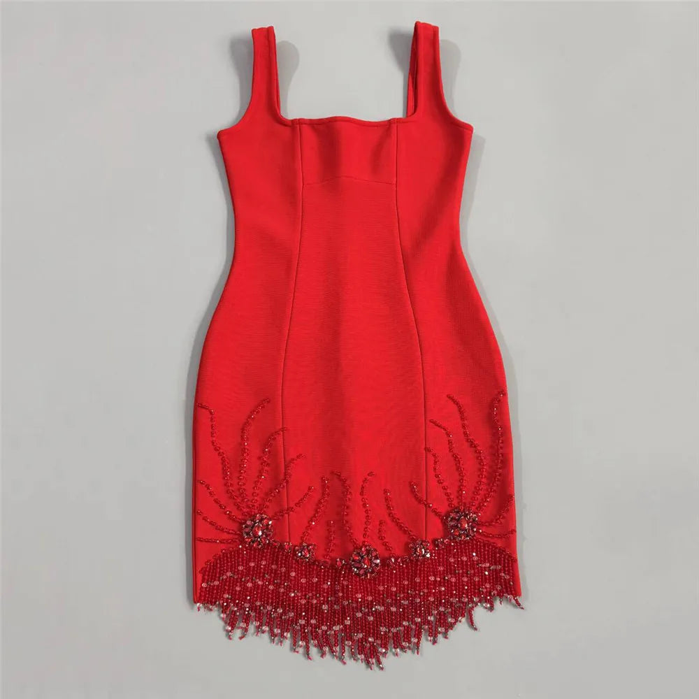 Sleeveless Bandage Dress Beading Tassel Clothes