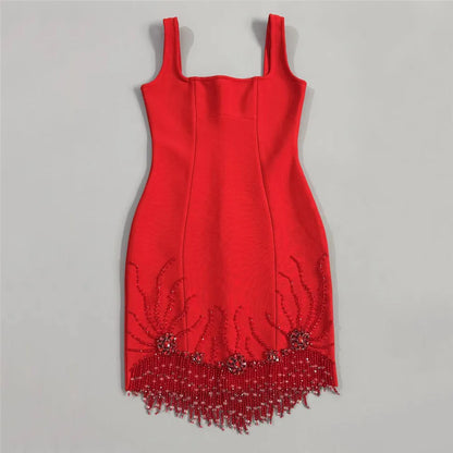 Sleeveless Bandage Dress Beading Tassel Clothes