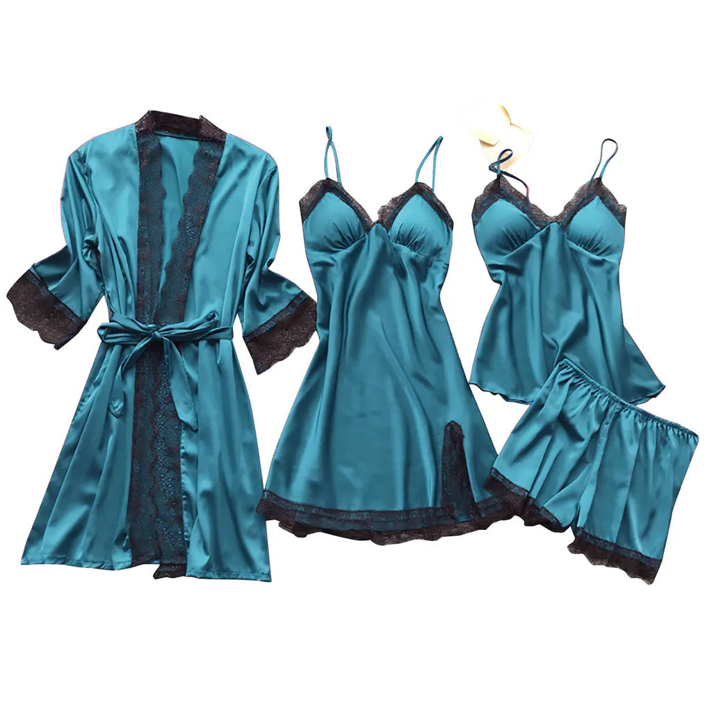 Silk Robe and Lace Nightdress Set