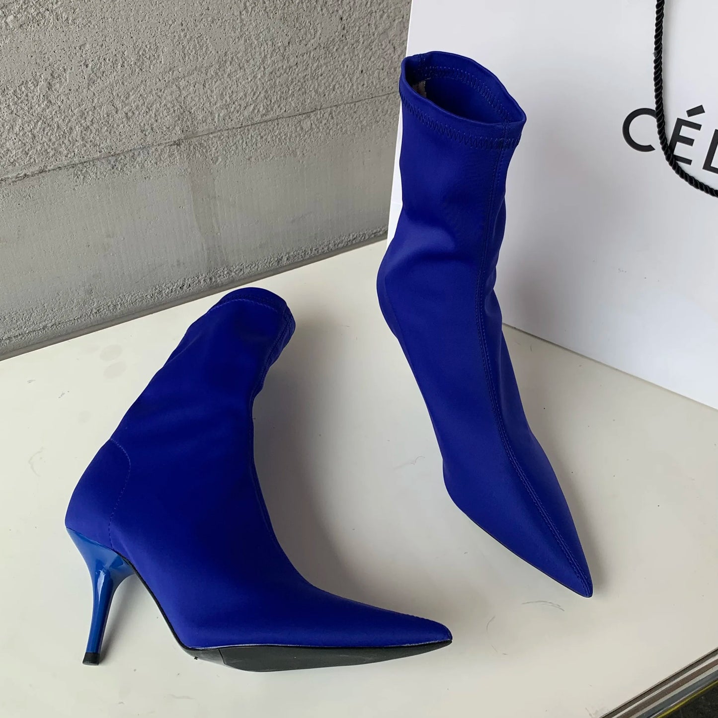 Eilyken Candy Colors Stretch Fabric Ankle Boots For Women Pointed Toe Fashion  Short Booties Spring Autumn Thin High Heels Shoes