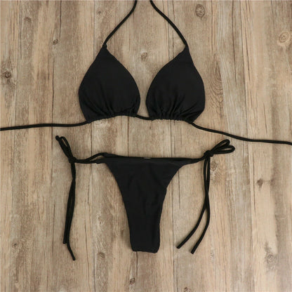 Minimalist Solid Thong Bikini Set