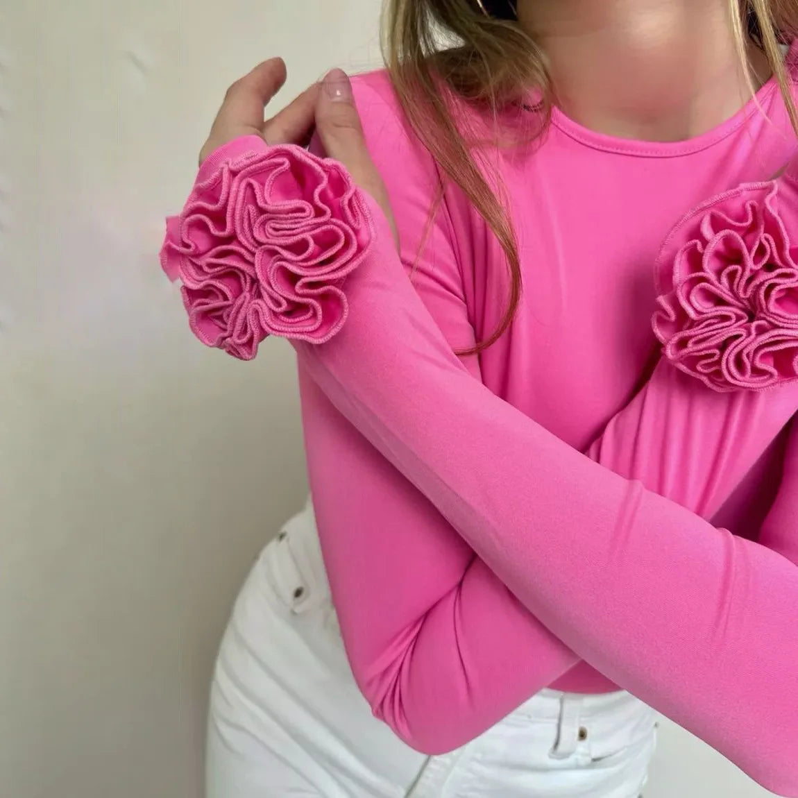 3D Floral Long-Sleeve Top