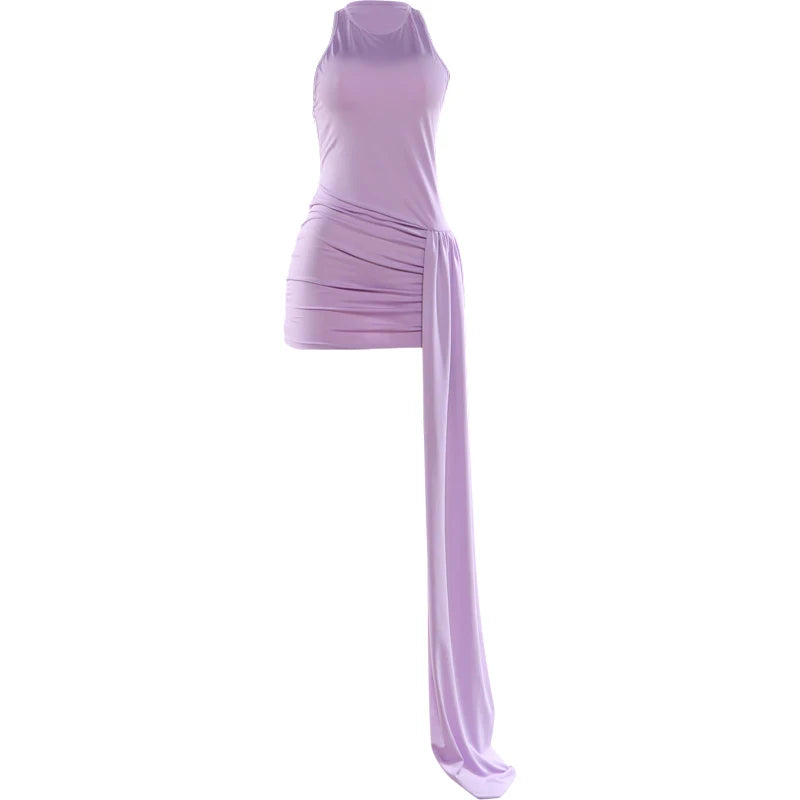 Weird Puss Backless Sexy Dress Women Ribbon Patchwork Hollow Sleeveless Wild Midnight Birthday Party Clubwear Peach Hip Bodycon