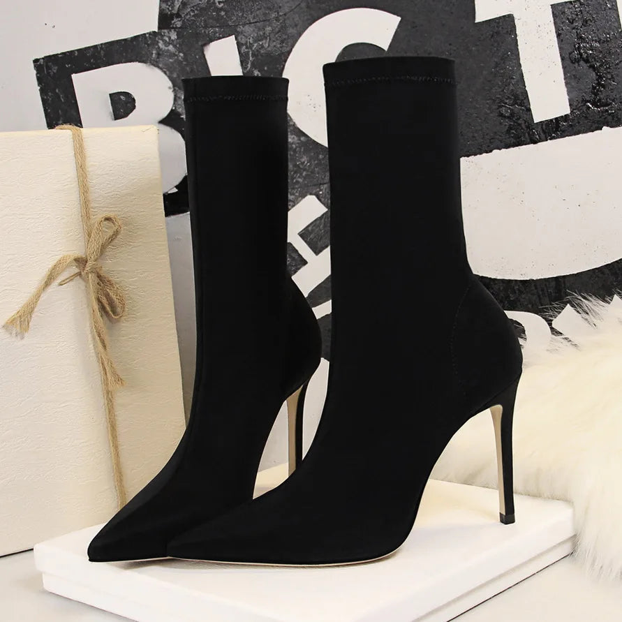 Silk Pointed Toe Sock Ankle Boots