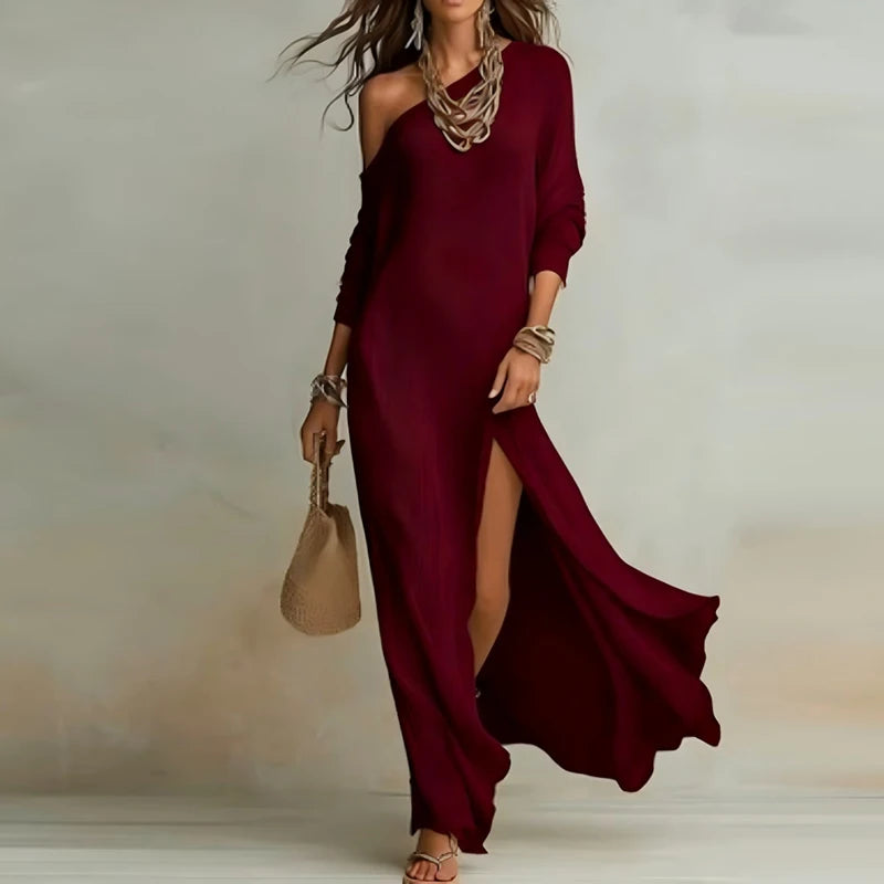 Slash Neck High Slit Maxi Dress