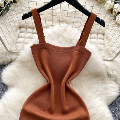 Square Neck Knit Button Bodycon Dress