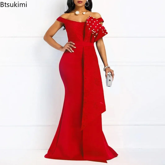 Off-Shoulder Beaded Mermaid Maxi Dress