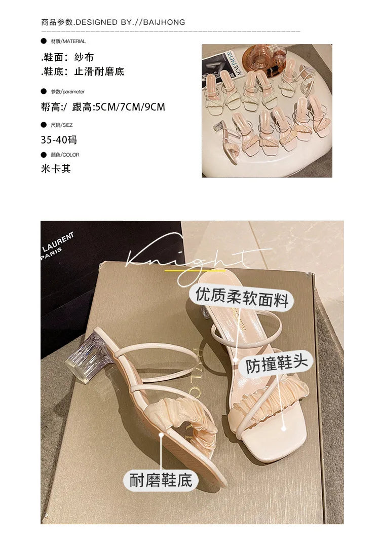 Transparent, Sandals Thick High Heels, with