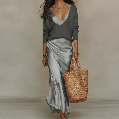 Elegant V-Neck 2-Piece Maxi Dress Set