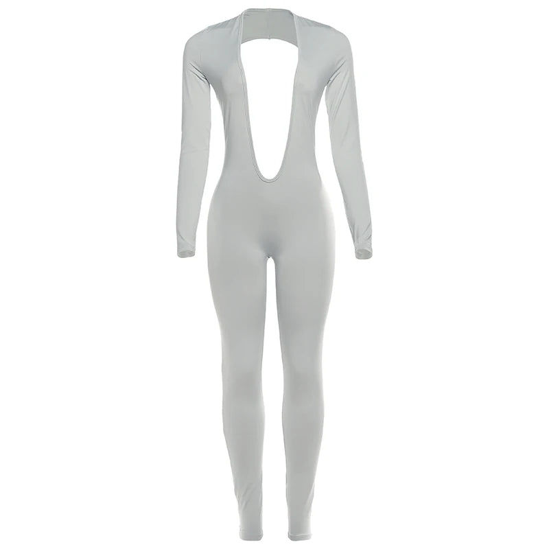 Weird Puss Backless Sexy Jumpsuit Women Basic Classics Deep V Neck Full Sleeve Backless Trend Midnight Clubwear Workout Overalls