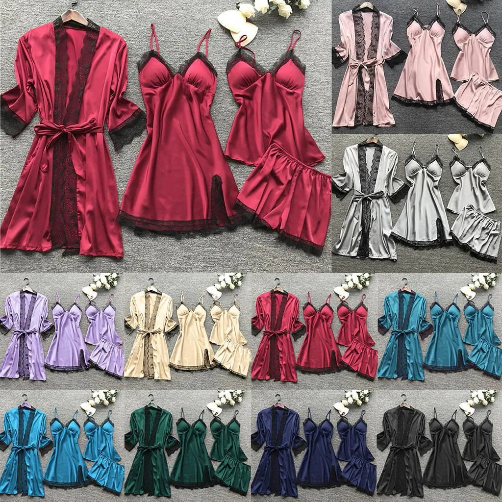 Silk Robe and Lace Nightdress Set