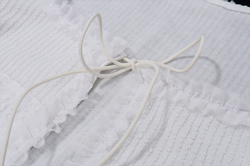 2 Piece Women Skirts Outfits Y2K Fairy Vintage Long Sleeve Cardigan Tops + Ruffle Mini Skirt 00s Retro Coquette Matching Set