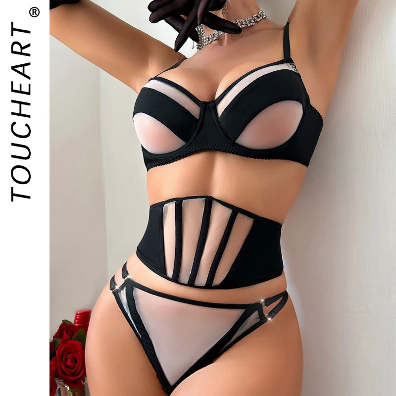 Transparent Lace Lingerie Set with Thong