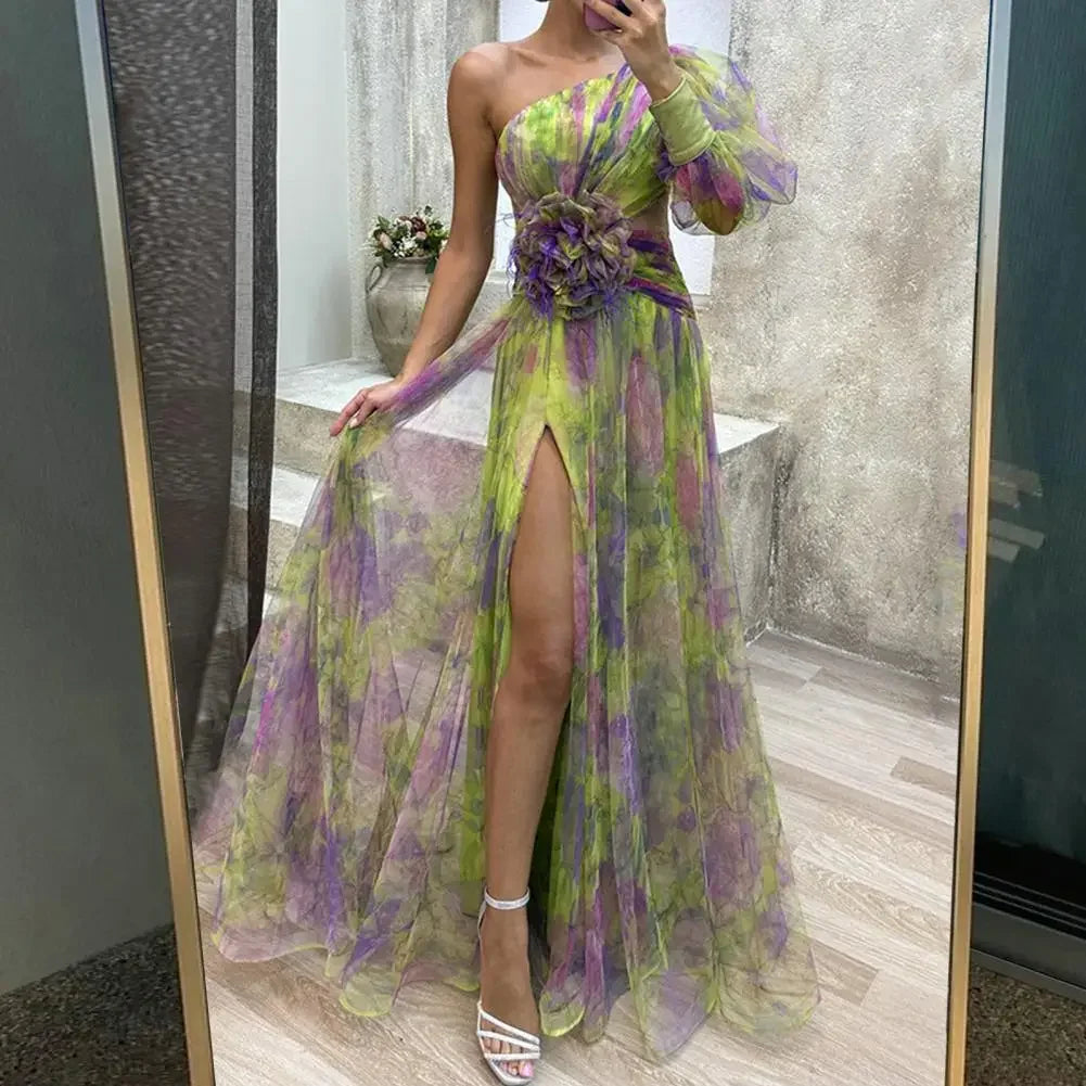 Formal Party Dress One Shoulder Tie-dye