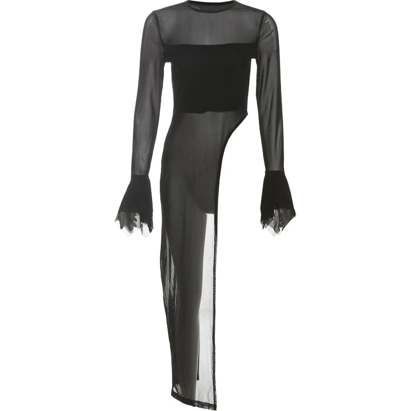 Nibber Irregular Hem t-Shirt Women Patchwork Sexy o-Neck Flared Sleeves Summer Daily Fashion Midnight Skinny Hottie Long Tops