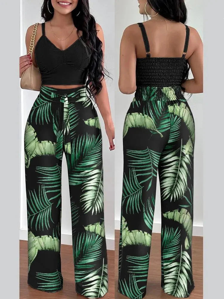 Print Halter V-Neck Backless Tank Suit