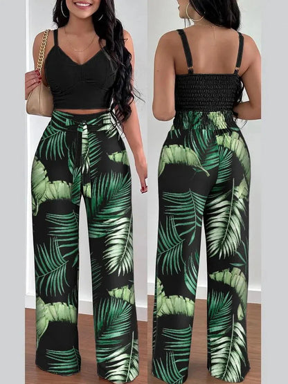 Print Halter V-Neck Backless Tank Suit