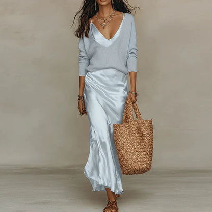 Knit Sweater & Satin Slip Dress Set