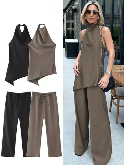 HH Vintage Solid Pant Sets Backless