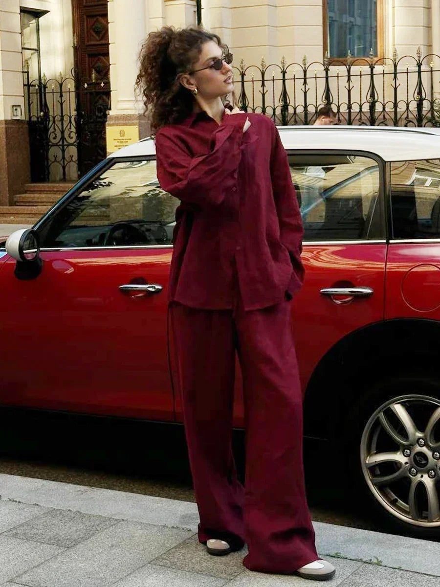 Linen Button-Down Shirt & Trousers Set