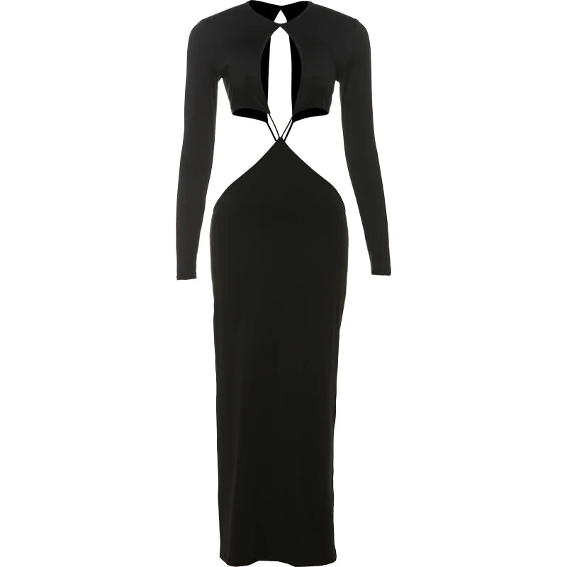 Weird Puss Sexy Coquette Dress Women Hollow Irregular Waistless Backless Full Sleeve Stretch Skinny Clubwear Hipster Vestidos