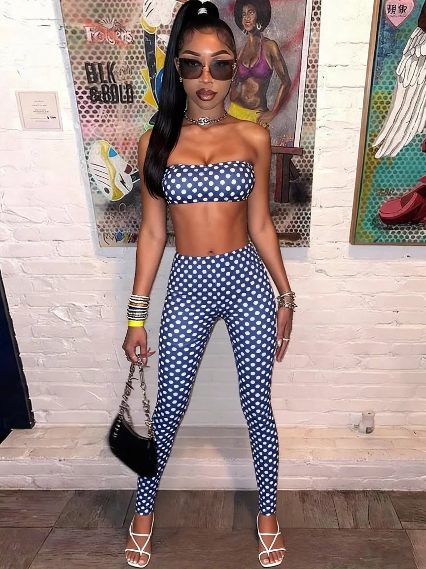 Dot Print Backless Halter Two-Piece Set