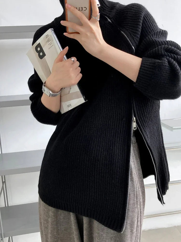Oversized Turtleneck Zipper Sweater